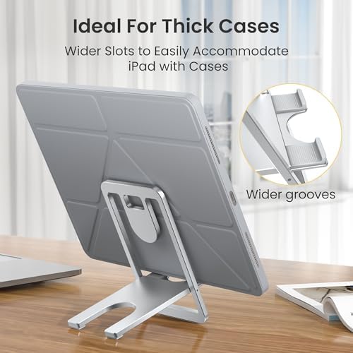 Discover the Itramax Foldable Tablet Holder: Your Ultimate Adjustable Aluminum Stand for Enhanced Productivity and Comfort. This portable accessory is engineered for seamless compatibility with a variety of devices including i Pad 9, 8, 7, Air 2, Mini, Samsung Tab, Steam Deck, Switch, Kindle Fire Scribe, and ROG Ally. Enjoy optimal viewing angles and heights, allowing you to work, watch movies, or game without discomfort. Crafted from durable aluminum, this foldable design ensures stability and longevity, making it perfect for home or travel. The anti-slip pads guarantee a secure grip while protecting your devices from scratches. Elevate your workspace with the sleek, functional Itramax Foldable Tablet Holder, transforming any environment into an organized and efficient setup. Whether for professional use or leisure, enhance your tablet experience today with this must-have desk accessory that marries style and practicality.