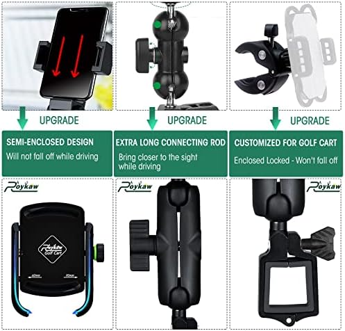 Elevate Your Game with the Roykaw Golf Cart Phone Mount – Ultimate Holder for i Phone, Galaxy & Google Pixel – Quick-Release, One-Handed Access, and Secure Fit for EZGO, Club Car, Yamaha Golf Carts – Stay Connected on the Course!