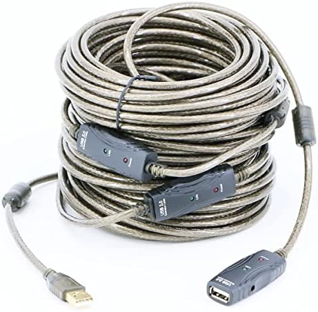PASOW 50-Foot USB 2.0 A Male to A Female Active Extension Cable with Signal Booster and LED Indicator – Optimal High-Speed Data Transfer for Printers, Keyboards, Game Consoles, and More – Perfect for Home & Office Connectivity Solutions