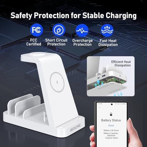 Sleek Pink 5-in-1 Wireless Charging Station for Samsung Devices – Fast Charge Your Galaxy Watch Ultra 7 6 5 4 3, Galaxy S25 S24 Ultra S23 S22 S21, Note 20 10, Z Fold & Buds – Ultimate Convenience and Style for Home or Office Use