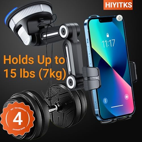 Universal Suction Cup Car Phone Holder Mount – One-Handed Operation Dashboard & Windshield Stand – Adjustable Viewing Angle for Safe Hands-Free Navigation – Durable Black Design for All Smartphones – Effortless Installation and Stability on Bumpy Roads