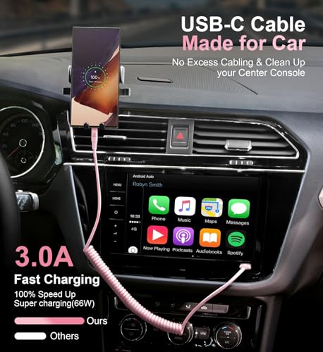 KIYODA 3 FT USB A to C Fast Charging Cables – Versatile 2-Pack for i Phone 15/16 and Samsung Galaxy A10/A20 – Stylish Pink Design for On-the-Go Charging – Durable, High-Speed Performance for All Your Devices – Ideal for Car and Home Use
