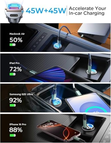 AINOPE 90 W Ultra-Fast Compact Car Charger with Dual USB-C Ports – Innovative Invisible Design for Seamless Integration in Vehicles, Perfect for Samsung Galaxy S25/S24 Ultra Plus & i Phone 16/15/14/13/12 Pro Max – Enhance Your Charging Experience on the Go