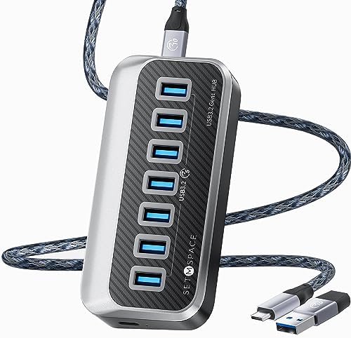 Transform Your Connectivity with Our 7-Port USB Hub – High-Speed USB 3.2 Gen1 Splitter Featuring Unique 32° Angled Design for Easy Access – Perfect for PCs, Laptops & More – Enjoy 5 Gbps Data Transfer Speeds with a 3.28 ft Cable for Ultimate Flexibility & Enhanced Productivity – Ideal for Home & Office Use