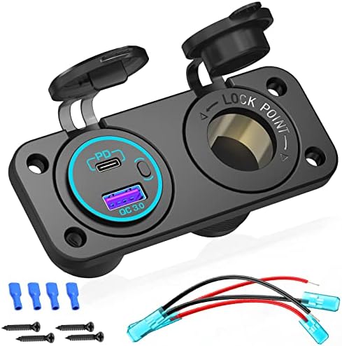 Ultimate 12 V Cigarette Lighter Socket – Advanced Quick Charge 3.0 & PD 3.0 USB Power Outlet with Waterproof Design, Effortless Button Control for Cars, Motorcycles, Boats, RVs, Golf Carts – Unmatched Speed and Versatility for All Your Charging Needs