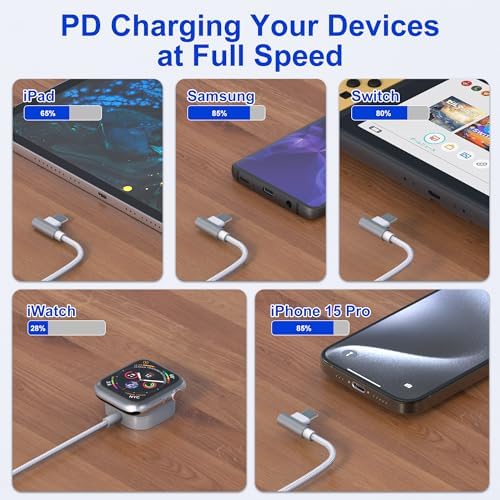 Revolutionary 100 W USB C Fast Charge Multi-Device Cable: 4-in-2 Travel Charger for i Phone, Apple Watch, Mac Book & More – Compact 90-Degree Connector for Space-Saving Efficiency, Enhanced Compatibility, and Rapid Power Delivery for Tech Enthusiasts on the Move