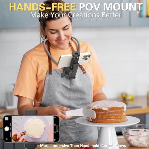 Beviliu Hands-Free Magnetic Neck Phone Holder for Seamless Content Creation – Ideal for Vloggers, Chefs, and Adventurers | Compatible with i Phone 12-16, Android, Go Pro, and Insta360 | Lightweight Adjustable Chest Strap for Comfort and Stability During POV Video Filming