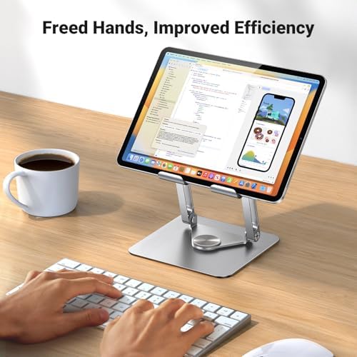 UGREEN 360° Rotating Aluminum Tablet Stand – Adjustable Dual Rod Holder for Enhanced Support and Stability – Ideal for i Pad Pro, Air, Mini, and E-Readers – Perfect for Home and Office Use – Sleek, Portable Desk Accessory for Effortless Viewing and Productivity