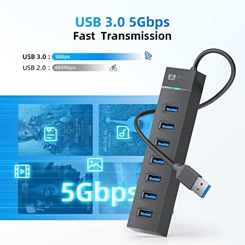 Ultimate 7-Port USB 3.0 Hub by SAN ZANG MASTER – High-Speed Data Transfer at 5 Gbps for Laptops and Desktops, Effortlessly Connect Printers, Cameras, Keyboards, and More with 1.6 FT (50 cm) Cable – Compact, Durable, and Plug-and-Play Convenience for Enhanced Productivity