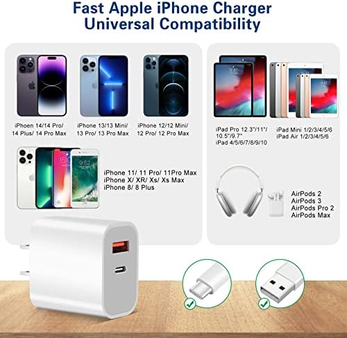 Efficient Dual-Port USB-C Wall Charger for i Phone 15 & 16 | Includes Two Extra Long 10 FT Cables | Rapid Charging for i Pad Pro and Smartphones | Perfect for Frequent Travelers and Busy Lifestyles