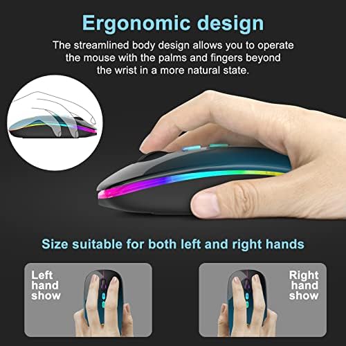 Upgrade Your Workflow with the CC Store LED Wireless Mouse – Dual Connection Modes (Bluetooth & 2.4 GHz), Ultra-Silent Rechargeable Design, Adjustable DPI Settings for Precision, Ergonomic Slim Profile, USB-C Adapter Included – Perfect for Laptops, Mac Books, PCs, Tablets, and i Pads (Black-Red)