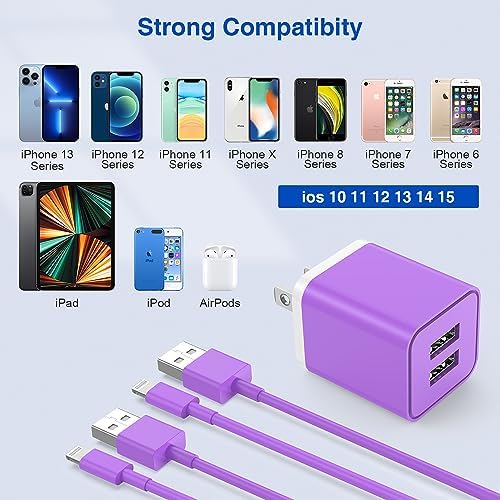 Ultra-Fast Dual Port USB Wall Charger with 10-Foot Lightning Cable – Apple MFi Certified i Phone Charging Solution, Perfect for i Phone 12/11/XR/Xs/8/7/6/SE/i Pad – Compact & Efficient Power Delivery for Home and Travel