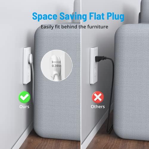 TROND 360° Rotating Plug Power Strip with 5 FT Flat Cord – 4 AC Outlets & 4 USB Ports (2 USB-C) – Wall Mount Surge Protector with 1440 Joules Safety Rating – Ultimate Travel & Home Charging Solution for Electronics and Devices