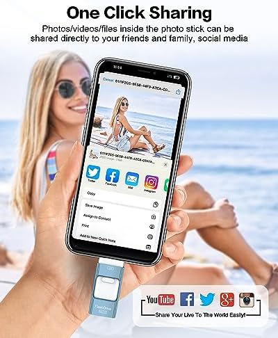 256 GB i Phone Photo Stick – High-Speed USB Flash Drive for Effortless Data Transfer & External Storage for i Phone/i Pad/PC (Sleek Blue Design) – Expand Your Memory with Style and Reliability