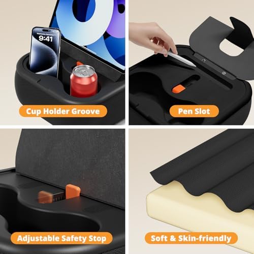 Ultimate Magnetic Tablet Pillow Stand – Ergonomic Lap Holder with Dual Magnetic Rings for Secure Device Support, Compatible with 4-13″ Tablets, Phones, and Kindles, Cozy and Lightweight Design for Home, Travel, and Office Use in Sleek Black