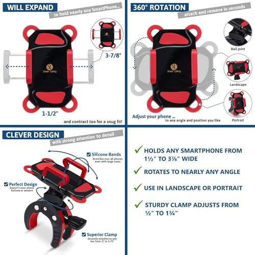 Universal Baby Stroller & Bike Phone Holder – Versatile Mount for Shopping Carts, Golf Carts, and More – Secure Clamp for i Phone and All Smartphones – Durable, Weather-Resistant Design for Active Lifestyles – Hands-Free Convenience for Parents and Fitness Enthusiasts