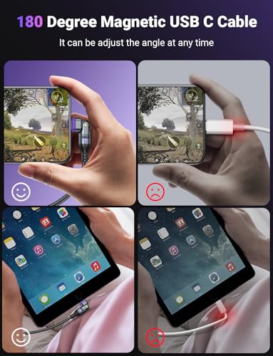 AUFU 240 W Magnetic Charging Cable – 16 PIN, 6 ft USB-C Charger with 180° Rotating Head for i Phone 15/16, Mac Book, i Pad, and Samsung Galaxy – Rapid Charging & Data Transfer – Durable, Tangle-Free Design for On-the-Go Convenience