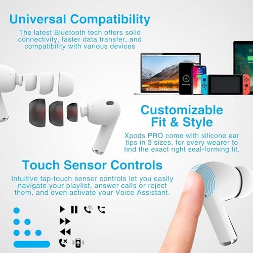 Naztech Xpods PRO True Wireless Earbuds – Advanced Noise Cancelling Sports Earbuds with Touch Control, IPX4 Waterproof Design, High-Definition Sound, Secure Fit for Active Lifestyles, Wireless Charging Case Included – Red Edition for Enhanced Mobility and Performance