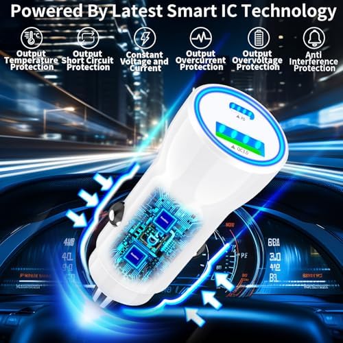 Rombica 105 W MFi Certified Dual USB-C & USB-A Fast Car Charger for i Phone 16 Pro Max – Ultimate Portable Power Solution with 6 FT Coiled Type-C Cable for Rapid Charging on the Go, Perfect for Road Trips and Daily Commuting