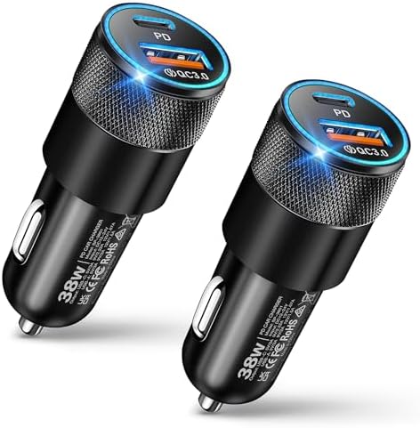 High-Speed Car Charger 5 Pack – 38 W Dual-Port USB-C & USB-A Fast Charging Adapter for i Phone 16/15/14/13, Samsung S24, Google Pixel – Lightweight, Compact Design for Versatile Vehicle Charging – Perfect for Family and Road Trips