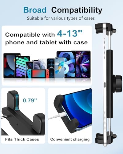 Versatile 360° Gooseneck Tablet Holder with Adjustable Arm for Wheelchairs, Strollers, Spin Bikes, and More – Secure Clamp Mount for 4-13″ Devices Including i Pad Pro, Galaxy Z Fold, and Fire HD – Ultimate Hands-Free Experience for Active Lifestyles