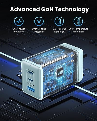 High-Efficiency 128 W USB C Wall Charger – Ga N III 3-Port Fast Charging Hub for Mac Book, i Phone, Galaxy & More – Portable 65 W Adapter with Foldable Design for Ultimate Convenience and Speed