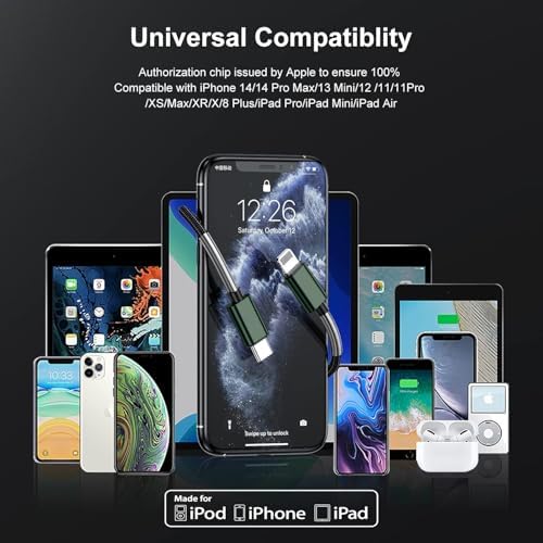 10-Foot Apple MFi Certified USB C to Lightning Charging Cable – Dual Pack High-Speed i Phone Charger for 14/13/12 Series and i Pad – Durable Long Charging Cord for Ultimate Convenience and Flexibility