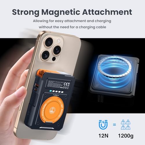 Magnetic 5-in-1 Power Bank with Built-in AC Plug – 10,000 m Ah Mag Safe Battery Pack for i Phone 16/15/14/13/12 Mini, Apple Watch & Air Pods – 22.5 W Fast Wired & 15 W Wireless Charging with 360° Rotating Stand – Effortless Convenience & Advanced Safety Features for On-the-Go Users