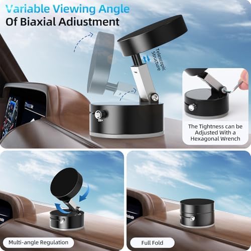 FONKEN Vacuum Suction Magnetic Phone Holder, Adjustable Vacuum Car Phone Holder Foldable Vacuum Magnetic Cell Phone Stand Suction Phone Mount for iPhone 16/15/14/13/12/Gym/Shower/Car/Mirror-White – Enhanced Compatibility and Speed