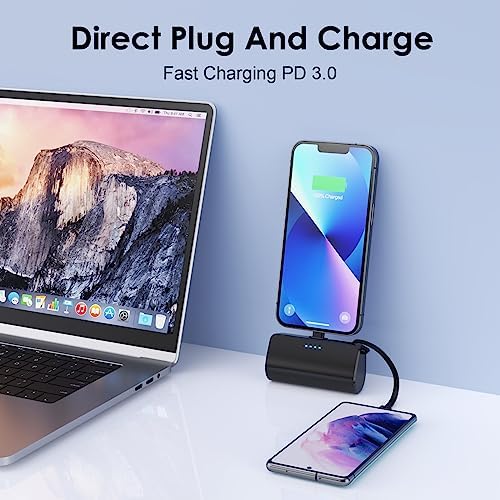 Ultra-Compact 5200 m Ah Power Bank with Built-in USB-C Cable – High-Speed Mini Charger for i Phone 15/14/13/12/XR/8/7/6 & Android Devices – Perfect On-the-Go Backup Solution for Busy Lifestyles with LED Battery Indicator and Enhanced Compatibility