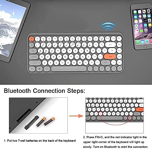 FELICON Retro Mini Wireless Bluetooth Keyboard – Portable 84-Key Typewriter Design for Android, i Pad, Windows & PC – Perfect Companion for Home & Office with Enhanced Compatibility and Rechargeable Battery