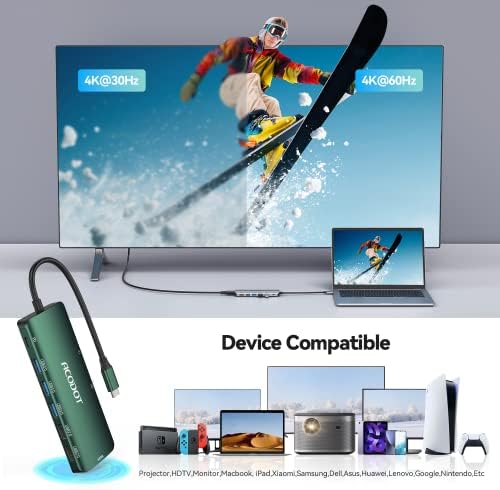 Acodot 9-in-1 USB C Hub: Ultimate 4 K HDMI Adapter with 3 USB 3.0 Ports, SD/TF Reader & 100 W Power Delivery – Stylish Purple Multiport Hub for Mac Book, HP, XPS & More – Boost Your Productivity with Seamless Connectivity and Fast Charging