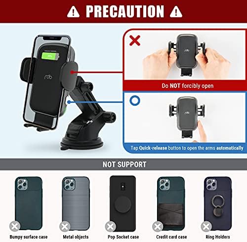 REDBEAN 15 W Qi Fast Wireless Car Charger with Auto-Clamping Holder – Effortless Phone Mount for i Phone & Samsung Devices – Versatile Dashboard, Windshield, & Air Vent Installation for Enhanced Driving Safety & Convenience