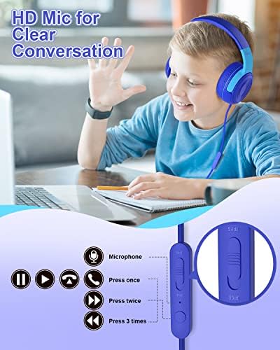 Vibrant Purple/Red ELECDER S8 Wired Kids Headphones with Adjustable Volume Control – Safe Sound Technology (85/94 d B) for Hearing Protection – Comfortable Fit for Growing Children – Perfect for School, Travel, and Play – Built-in Microphone for Effortless Communication – Compatible with Tablets and Smartphones – Durable Design for Everyday Adventures