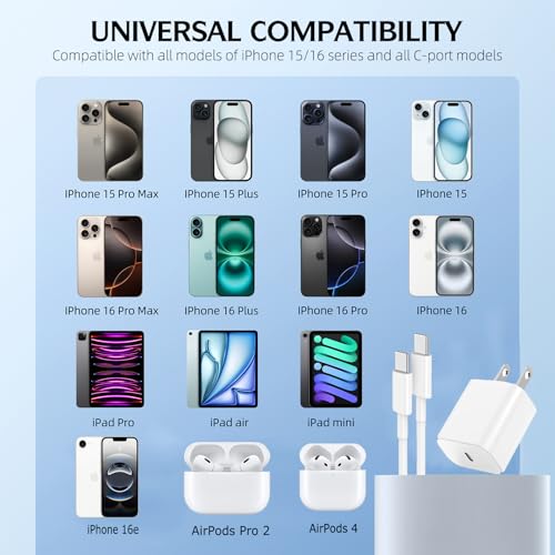 Ultimate 20 W Fast Charging USB C Charger Set for i Phone 16 – Dual Type C Charging Blocks with Two 10 FT Cables for Unmatched Compatibility and Efficiency – Ideal for i Phone Pro/Pro Max & i Pad Pro – Compact and Durable Design for Home and Travel