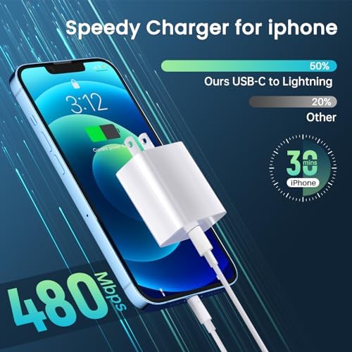 Fast Charging i Phone Charger Trio – Apple MFi Certified 20 W Type C Wall Blocks with 6 FT USB C to Lightning Cables for Ultimate Compatibility with i Phone 14/13/12/11/Xs Max/XR/X and Air Pods Pro – Enhanced Speed and Flexibility for Everyday Use