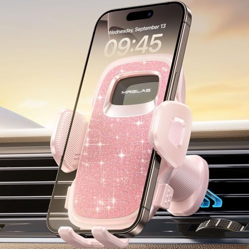 Universal Smartphone Air Vent Car Mount with Dual Metal Hook for Secure One-Hand Use – Sleek Black Design for i Phone & Android Devices, Effortless Navigation & 360-Degree Rotation, Essential Driving Accessory for Safety and Convenience