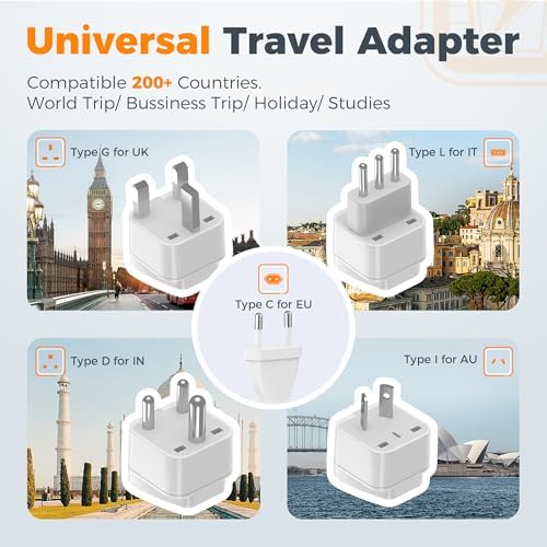 Universal 220 V to 110 V Travel Voltage Converter by TESSAN – High-Efficiency Step Down Transformer with 4 USB Ports (2 USB-C) & Dual AC Sockets for Global Compatibility in EU, UK, AU, IT – Fast Charging Solution for Seamless Worldwide Device Powering