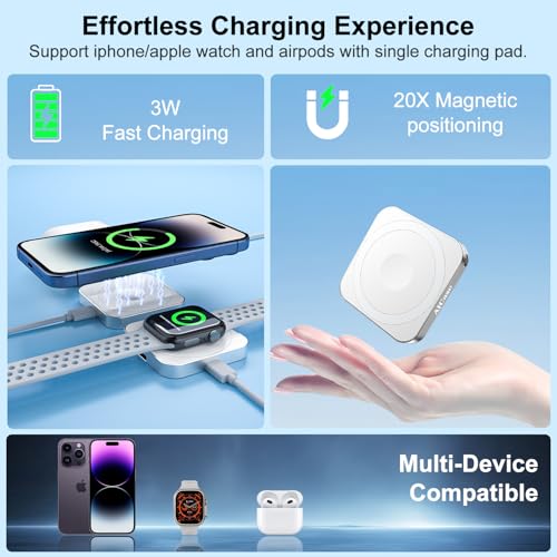 All-in-One AICase Mag Safe 3-in-1 Charger: Ultimate Travel Companion for i Phone, Apple Watch & Air Pods – Fast Wireless Charging with Dual USB-C & Lightning Ports, Magnetic Design Enhancing Compatibility for i Phone 12-16 Pro Max