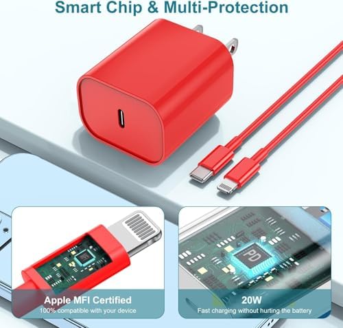 MFi Certified 20 W USB-C to Lightning Fast Charger for i Phone 14/13/12 – 6 FT Durable Cable & Power Delivery Block in Stylish Blue – Ultimate Solution for Rapid Charging of All Apple Devices Including i Pad Pro, XS, XR, 8 Plus – Optimized for Reliability and Speed