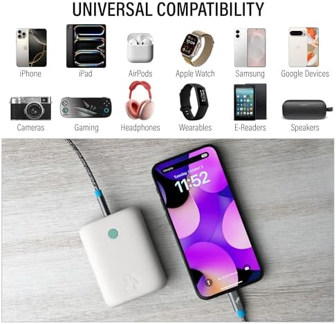 Champ Lite Ultra-Compact 5200 m Ah Fast Charge Power Bank – 15 W Dual USB-C & A Ports, Essential Travel Battery Pack for i Phone, Galaxy, Pixel, Mac Book, i Pad, Kindle, Air Pods & More – Lightweight Portable Charger with Charging Cable for On-the-Go Energy Solutions