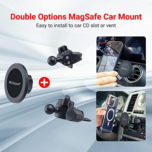 Magnetic Phone Holder for Cars – PROfezzion Suction Cup & Vent Clip Combo for i Phone 16/15/14/13 Pro Max & All Smartphones – Seamless Mag Safe Compatibility & Durable Aluminum Design – Enhanced Grip for Safe Navigation and Hands-Free Calls