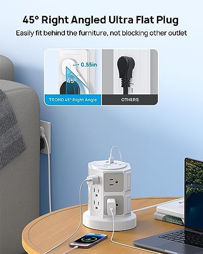 TROND Tower Surge Protector Power Strip – 14 Spacious Outlets & 4 Fast USB Ports (2 USB-C) – 2100 Joules Surge Defense – 6 Feet Versatile Extension Cord for Home Office & Dorm Setup – Streamlined Design for Optimal Charging Efficiency and Device Safety