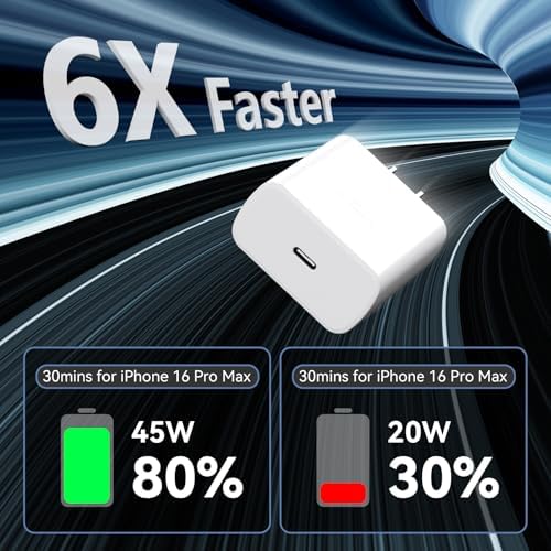 Elevate Your Charging Experience with the 45 W Super Fast USB-C Charger and 6.6 FT Cable – Optimal for i Phone 16 Pro Max, i Pad, and Android Devices – Compact, High-Efficiency Power Adapter with Advanced Safety Features for On-the-Go Users