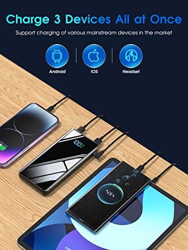 NYQIUGO 20000 m Ah Portable Power Bank – 22.5 W Fast Charging PD3.0 & QC4.0 – Dual USB-C Ports with LCD Display for Smartphones, Tablets, and Smartwatches – Ultra-High Capacity Battery Pack with Mirror Finish & Emergency LED Flashlight – Safe & Travel-Friendly Design with 12-Month Warranty