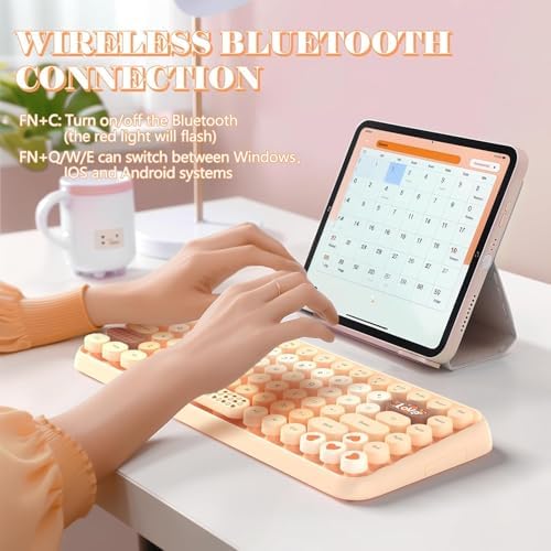 FELICON Retro Mini Wireless Bluetooth Keyboard – Portable 84-Key Typewriter Design for Android, i Pad, Windows & PC – Perfect Companion for Home & Office with Enhanced Compatibility and Rechargeable Battery
