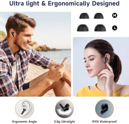 Elevate Your Audio Experience with ELECGO Bluetooth 5.4 Wireless Earbuds – Advanced ANC/ENC Noise Cancellation, Touch Control Technology, and Customizable EQ for i Phone and Android Users – Perfect for Active Lifestyles, Daily Commutes, and Relaxation Moments
