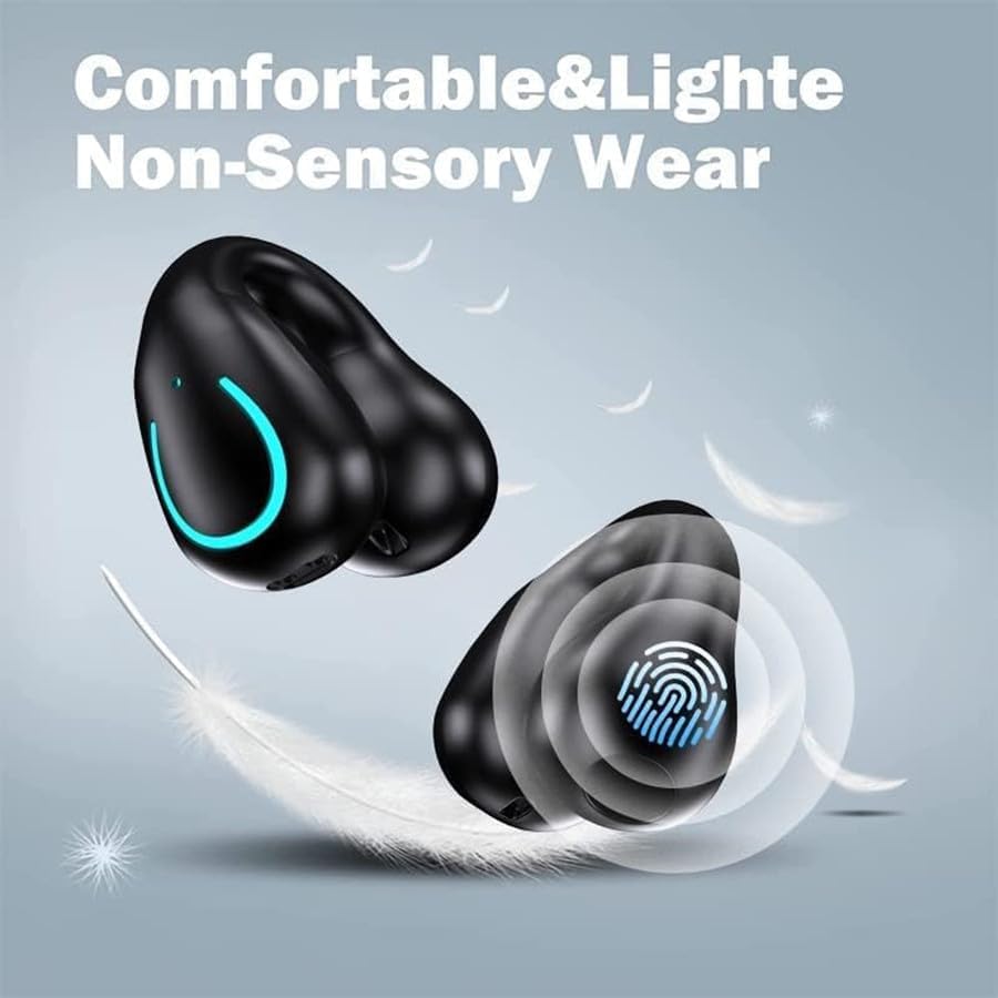 Elevate Your Fitness Experience with Advanced Bluetooth 5.3 Bone Conduction Earbuds – Ultra-Lightweight Clip-On Wireless Headphones Designed for Maximum Comfort and 60-Hour Playtime – IPX7 Waterproof for All-Weather Performance – Ideal for Running, Walking, and Intense Workouts – Stay Informed with Real-Time Battery Status via Smart Digital Display Charging Case – Enjoy Unmatched Awareness and Universal Compatibility for All Devices