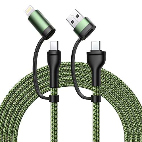 Universal 4-in-1 Multi-Device Charging Cable [2-Pack, 6.6 FT] – 60 W Fast Charging Nylon Braided Lightning & USB-C Cords for i Phone, i Pad, Samsung Galaxy, Mac Book & More – Durable & Tangle-Free Solution for Efficient Powering