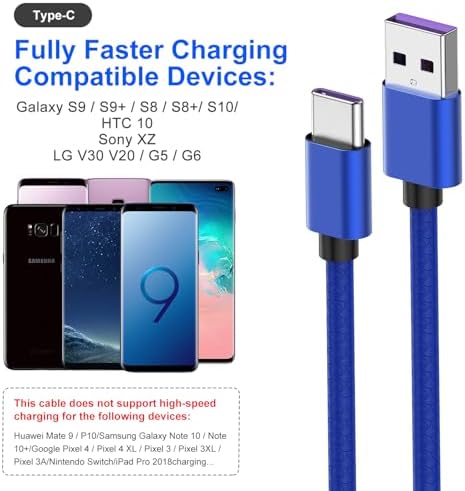 10 ft USB Type C Cable 3-Pack – Durable Fast Charger with TPE Construction for Samsung Galaxy S10/S9/S8 Plus and Note Series – Extra Long USB A 2.0 to USB-C Cord for Efficient Charging and Data Transfer – Navy Blue